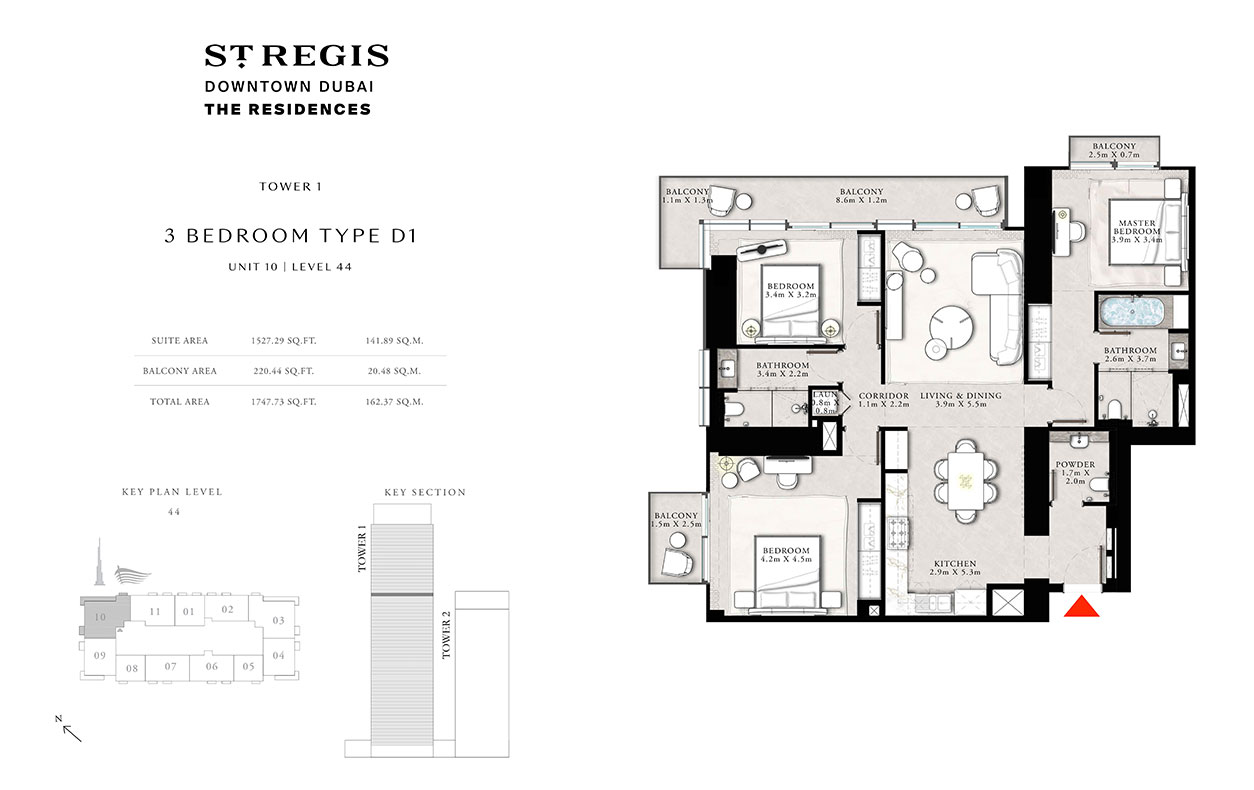 St. Regis The Residences Tower 1 ,3 BR, Type D1 Unit 10 Level 44